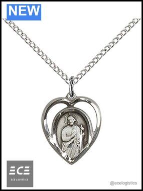 Sterling Silver St Jude Pendant 18" Lite Curb Chain Necklace